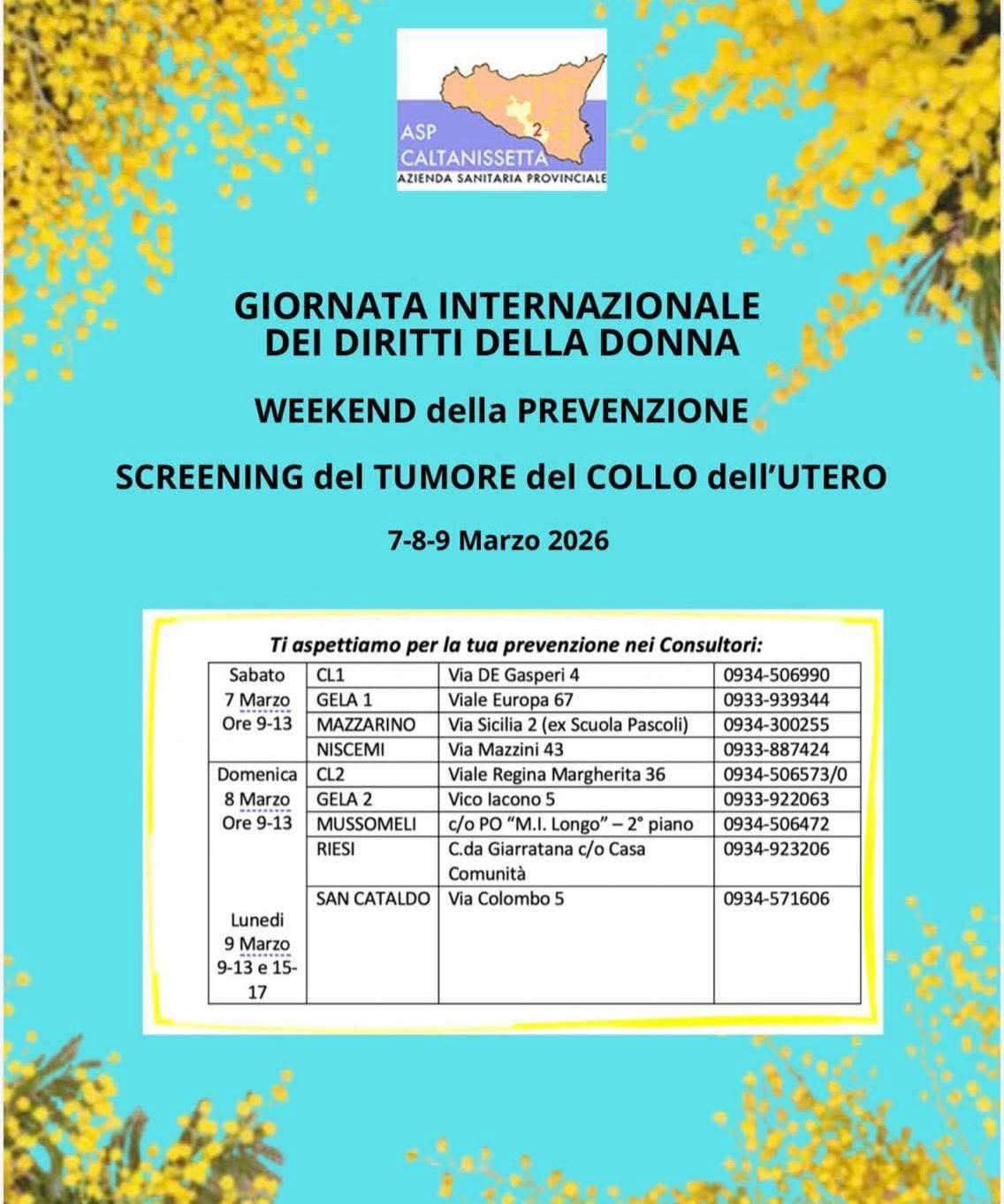 Giornata della Donna, a Caltanissetta il “Weekend della Prevenzione” per la salute femminile