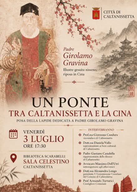 Caltanissetta ricorda il gesuita Girolamo Gravina: una targa per il missionario in Cina
