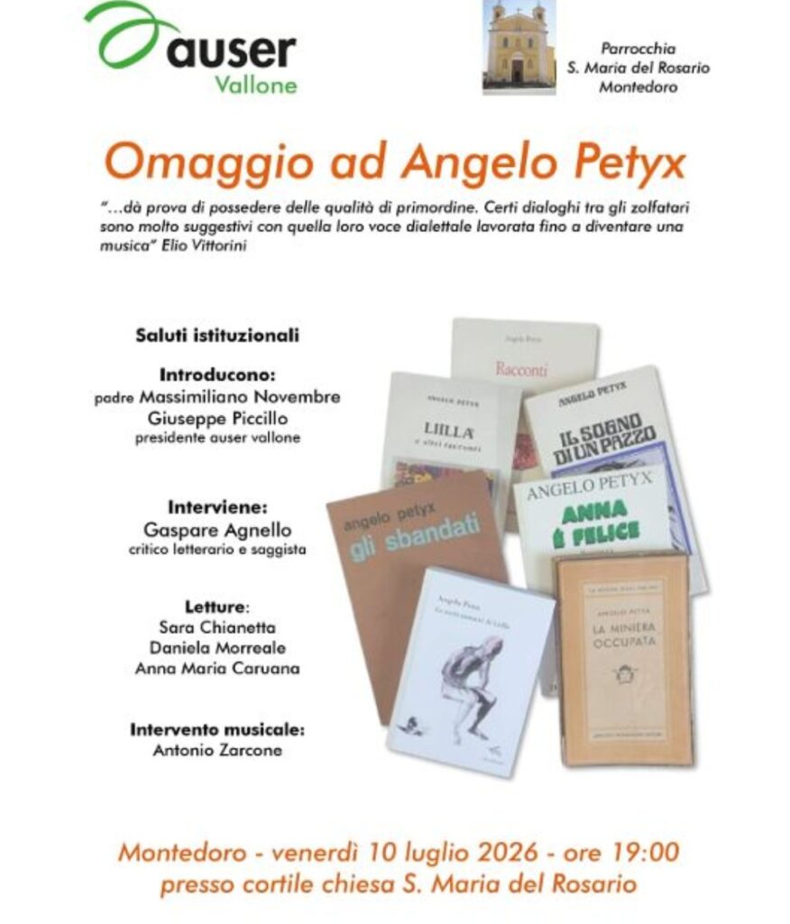 Montedoro ricorda Angelo Petyx: il 10 luglio un omaggio allo scrittore delle miniere