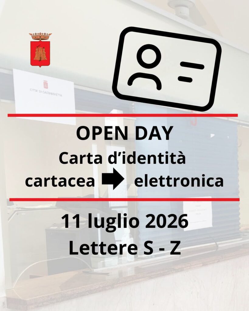 Open Day dedicato alla Carta d’Identità Elettronica: apertura straordinaria sabato 11 luglio a Caltanissetta