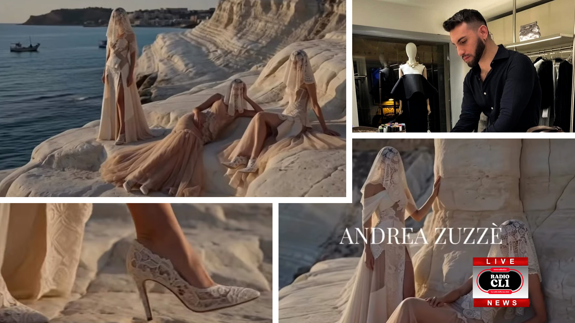 Andrea Zuzzè, “Calipso” alla Scala dei Turchi: il centrino della nonna diventa alta moda
